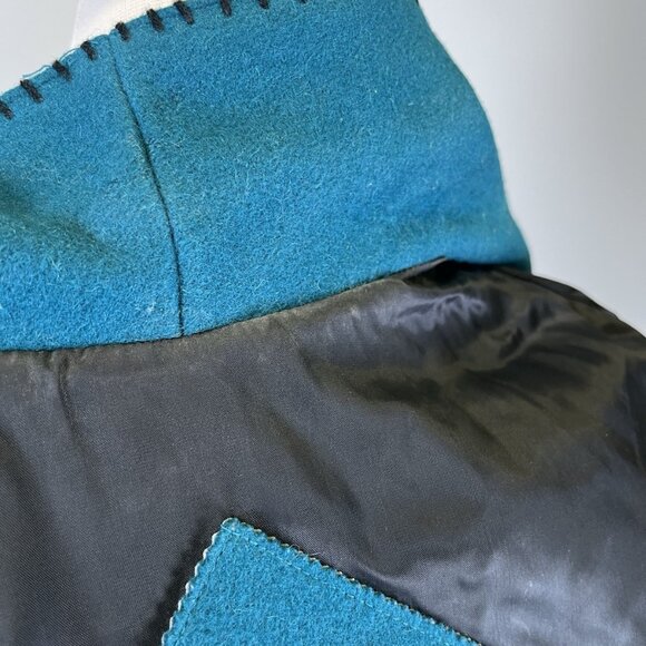 Vintage MWG Western Wool Cropped Jacket Teal Southwestern Concho Button Medium - Picture 12 of 13